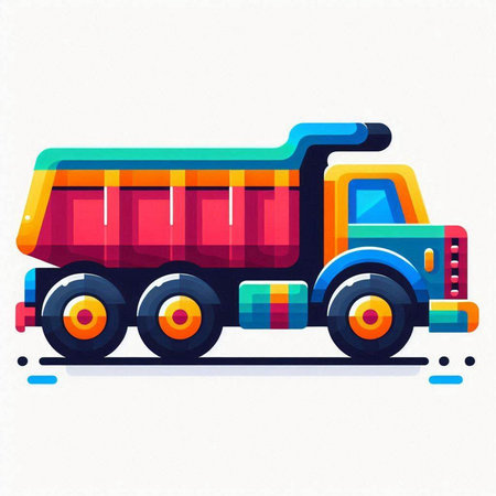 Colorful toy truck on a white background. Vector illustration in flat style.のイラスト素材