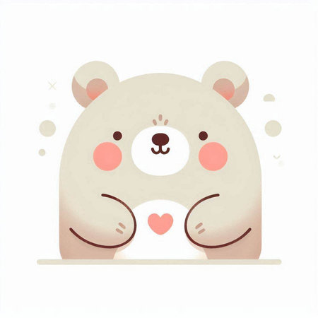 Cute cartoon bear with heart on white background. Vector illustration.のイラスト素材