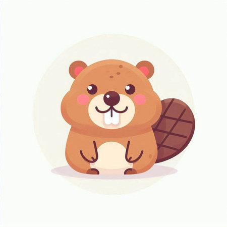 Cute cartoon beaver. Vector illustration in a flat style.のイラスト素材