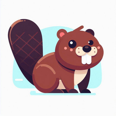 Cute beaver cartoon character. Vector illustration in flat style.のイラスト素材