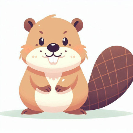 Cute beaver with ice cream on white background. Vector illustration.のイラスト素材
