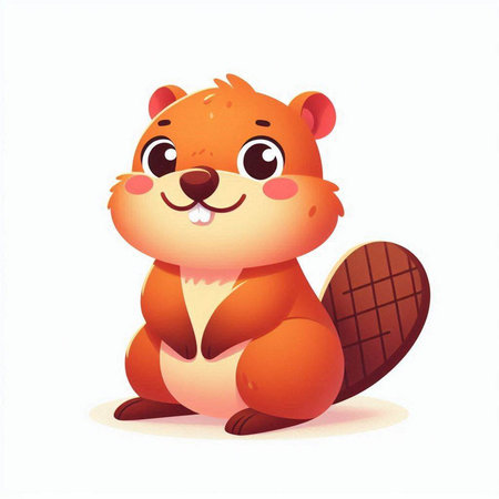 Cute cartoon beaver. Vector illustration of a beaver.のイラスト素材