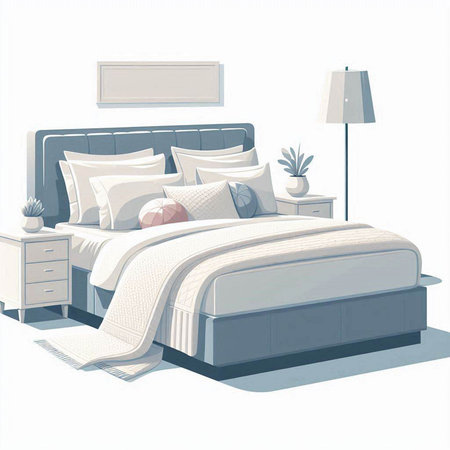 Bedroom interior. Comfortable bed with pillows. Vector illustrationのイラスト素材