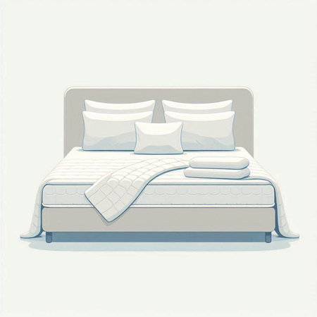 Illustration of a bed with pillows on a white background.のイラスト素材