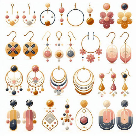 Vector set of beautiful jewelry, earrings, pendants and necklacesのイラスト素材