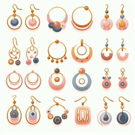 Vector set of jewelry in pastel colors on a white background.のイラスト素材