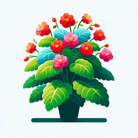 Illustration of a violets in a pot on a white backgroundのイラスト素材