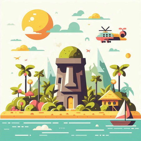Vector illustration of the island in flat style. Travel and adventure.のイラスト素材