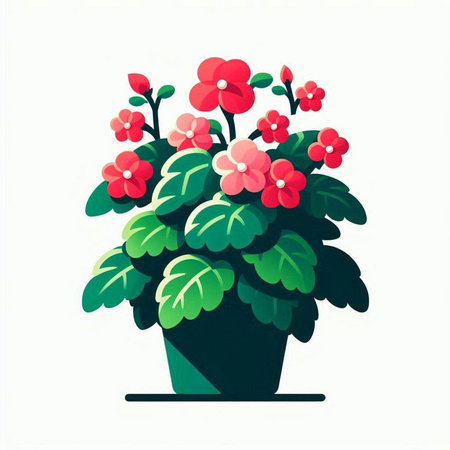 Flowerpot with red flowers isolated on white background. Vector illustration.のイラスト素材