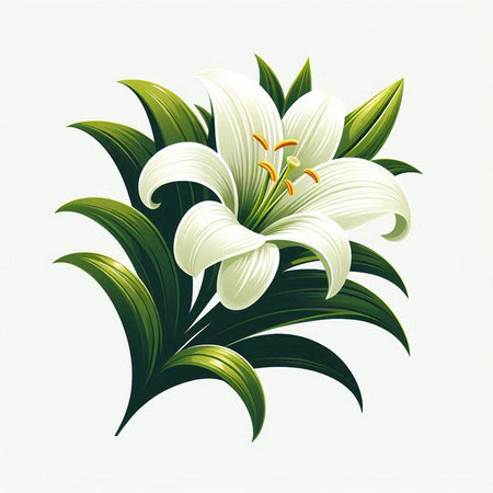 White lily flower isolated on white background.  Vector illustration.のイラスト素材
