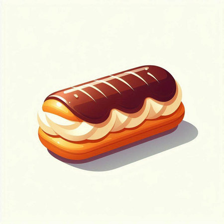 Illustration of a chocolate eclair with cream on a white backgroundのイラスト素材