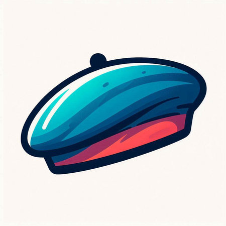 Vector illustration of a cartoon beret in blue and pink colors.のイラスト素材