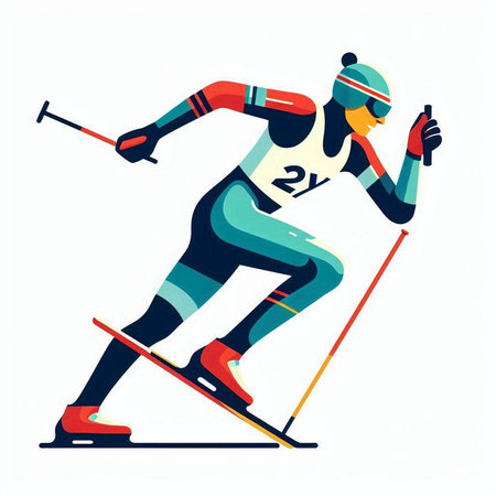 Vector illustration of skier in flat style. Skier skiing.のイラスト素材