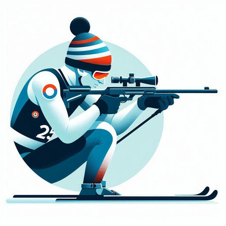 Skiing man with a rifle. Winter sport. Vector illustration.のイラスト素材