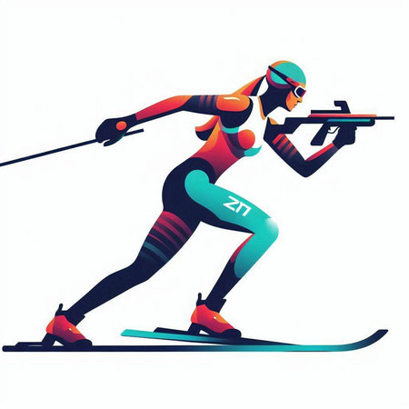 Skiing girl. Sportswoman with skis. Vector illustration.のイラスト素材