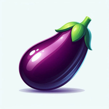 Illustration of a purple eggplant on a light blue background.のイラスト素材