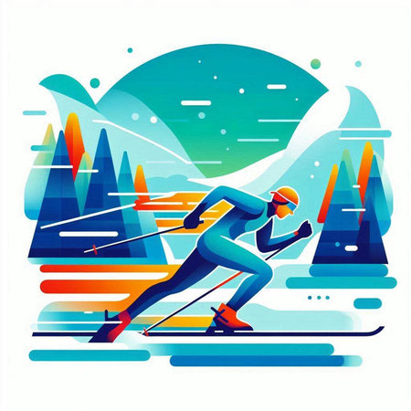 Cross-country skiing. Winter sport. Vector illustration in flat style.のイラスト素材