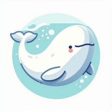 Vector illustration of a cute white whale swimming in the water. Cartoon style.のイラスト素材