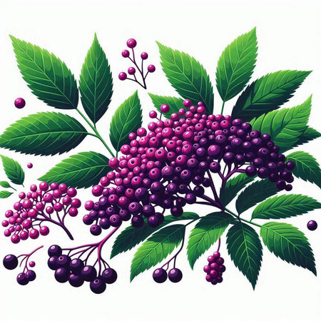 Elderberry with leaves and berries. Vector illustration for your designのイラスト素材