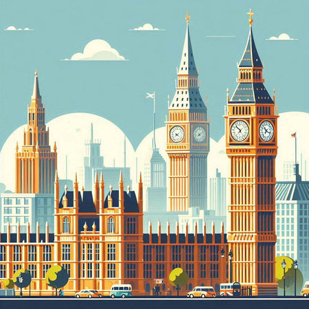 Big Ben and Houses of Parliament in London, UK. Vector illustration.のイラスト素材