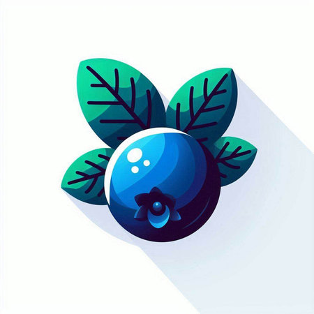 Blueberry icon with long shadow. Vector illustration in flat style.のイラスト素材
