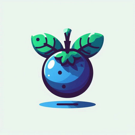 Cute blue tomato with green leaves. Vector illustration in cartoon style.のイラスト素材