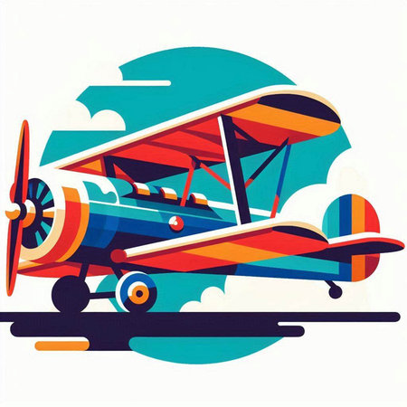 Retro airplane on the road. Vector illustration. Eps 10.のイラスト素材