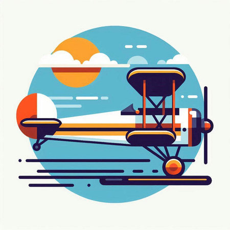 Retro airplane in the sky. Vector illustration in flat style.のイラスト素材