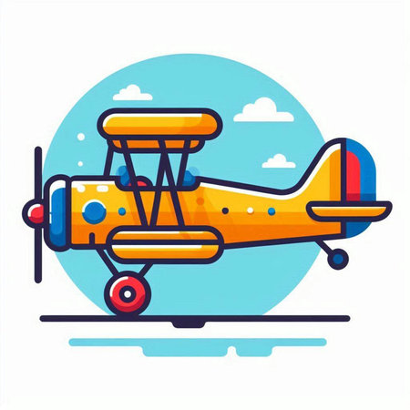 Plane flat color icon. Vector illustration on a white background.のイラスト素材