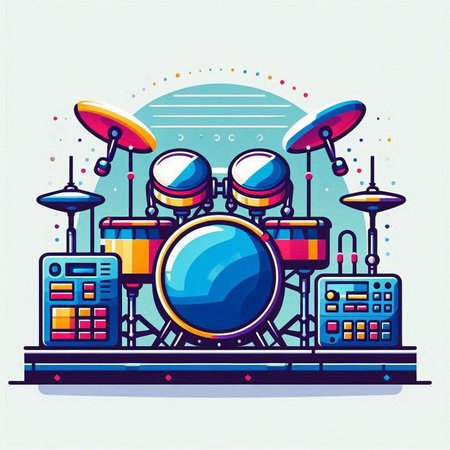 Drum set. Musical instruments. Vector illustration in a flat style.のイラスト素材