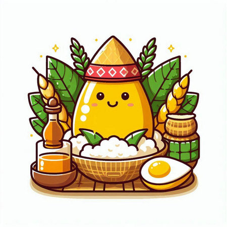 Kawaii rice and egg vector illustration. Cute rice and egg character.のイラスト素材