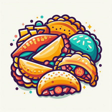Colorful vector illustration of a set of traditional Mexican fast food.のイラスト素材