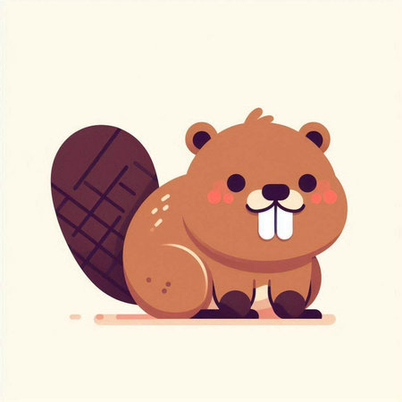 Cute cartoon beaver. Vector illustration in a flat style.のイラスト素材