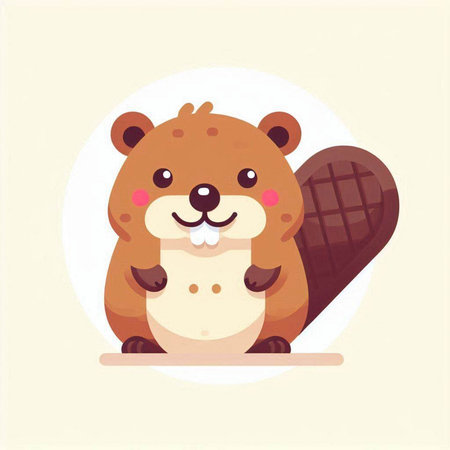 Cute beaver cartoon character. Vector illustration in flat style.のイラスト素材
