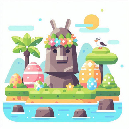 Easter egg hunt. Colorful flat vector illustration on white background.のイラスト素材