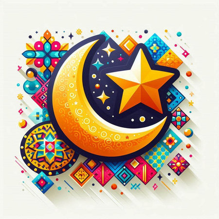 Ramadan Kareem Greeting Card with Moon and Star.のイラスト素材