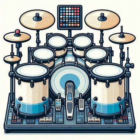 Drums set on a white background. Vector illustration in retro style.のイラスト素材