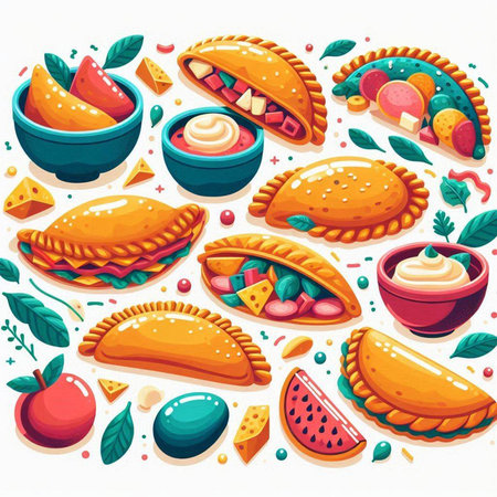 Seamless pattern with tasty food. Vector illustration in cartoon styleのイラスト素材