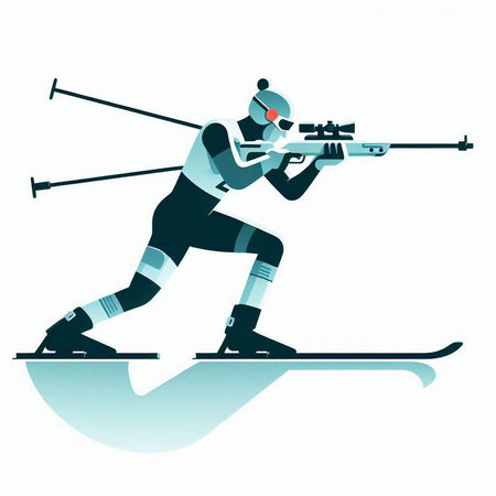 Biathlon skier vector illustration isolated on white background. Biathlon athlete. Biathlon competition. Biathlon athlete.のイラスト素材