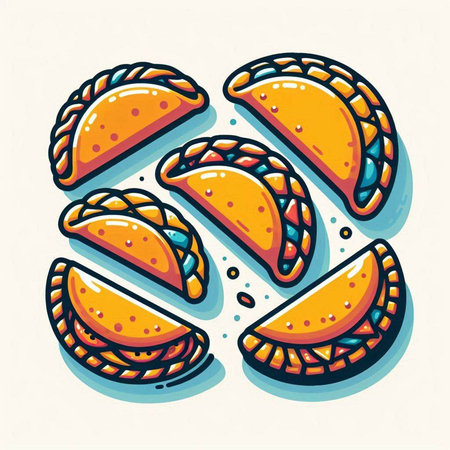 Vector illustration of a set of empanadas on a light backgroundのイラスト素材
