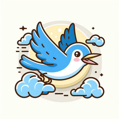 Cute blue bird flying in the sky. Vector flat cartoon illustration.のイラスト素材