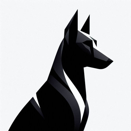 Digital illustration of a Doberman dog in black on white backgroundのイラスト素材