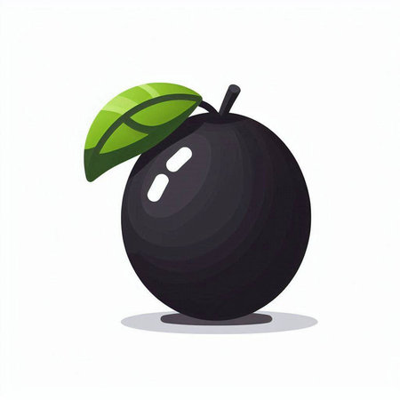 Black plum with leaf isolated on white background. Vector Illustration.のイラスト素材