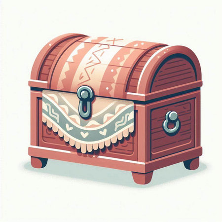 Wooden chest with a pattern on a white background. Vector illustration.のイラスト素材