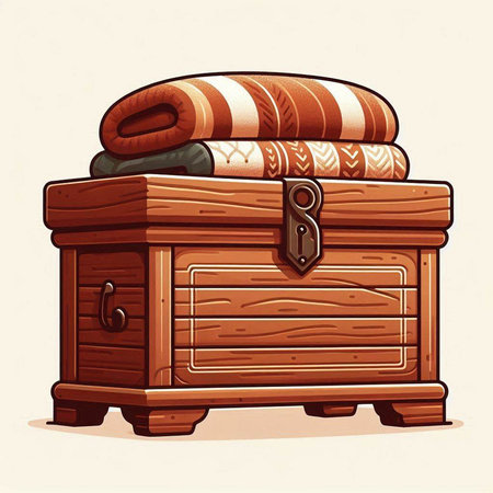 Wooden chest with a pile of towels. Vector illustration in retro style.のイラスト素材