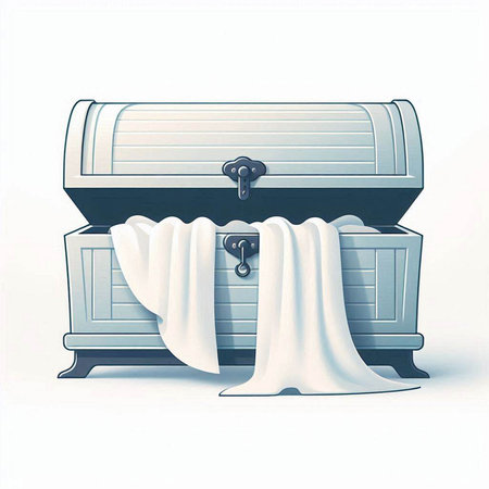 Treasure chest with white cloth on a white background. 3d illustrationのイラスト素材