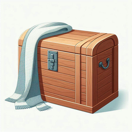 Vector illustration of a wooden chest with a scarf on a white backgroundのイラスト素材