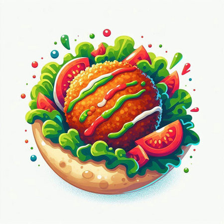 Vector illustration of a hamburger with lettuce, tomato and ketchupのイラスト素材