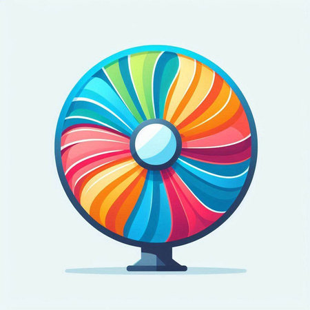 Colorful spinning fan on a light background. Vector illustration in cartoon style.のイラスト素材
