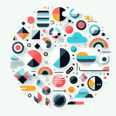 Colorful geometric shapes in the form of a circle. Vector illustration.のイラスト素材